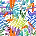 Seamless watercolor pattern of paradise garden plant.