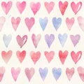 Seamless watercolor pattern with colorful hearts - romantic light and soft tints of pink and red.