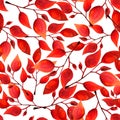 Seamless watercolor pattern with red leafs on white background. Endless artwork hand-drawn. Floral wallpaper autumn Royalty Free Stock Photo