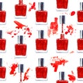 Seamless watercolor pattern with red nail polish on white