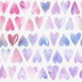 Seamless watercolor pattern with regular colorful hearts