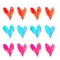 Seamless watercolor pattern with regular colorful hearts. Light and soft tints of pink, girlish design.