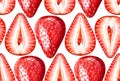 Seamless watercolor pattern with ripe strawberries on white background.