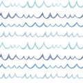 Seamless watercolor pattern, summer abstract style. Pattern with blue sea waves on white background.
