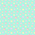 Seamless watercolor pattern with sweet peppermint candy cane swirl on mint green background for cute holiday design Royalty Free Stock Photo