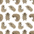 Seamless watercolor pattern tardigrades, cute water bear