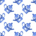 Seamless watercolor pattern with teapots isolated with clipping mask