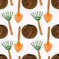 Seamless watercolor pattern tools of the gardener.