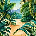 Seamless watercolor pattern of tropical leaves Royalty Free Stock Photo