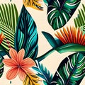 Seamless watercolor pattern of tropical leaves Royalty Free Stock Photo