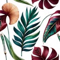 Seamless watercolor pattern of tropical leaves Royalty Free Stock Photo