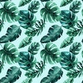 Seamless watercolor pattern of tropical leaves, dense jungle. Ha Royalty Free Stock Photo