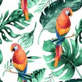 Seamless watercolor pattern of tropical leaves, dense jungle. Ha Royalty Free Stock Photo