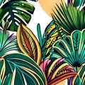 Seamless watercolor pattern of tropical leaves Royalty Free Stock Photo