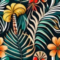 Seamless watercolor pattern of tropical leaves Royalty Free Stock Photo