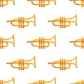 Seamless watercolor pattern with trumpets isolated with clipping mask