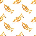 Seamless watercolor pattern with trumpets isolated with clipping path