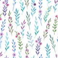 Seamless watercolor pattern of wildflowers. Gentle Blue Background Royalty Free Stock Photo