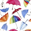 Seamless watercolor pattern. Umbrellas on white background Royalty Free Stock Photo