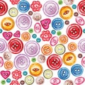 Seamless watercolor pattern of various sewing buttons.