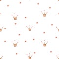 seamless watercolor pattern vintage keys and princess crown and stars on a on a white background. cute beautiful pattern