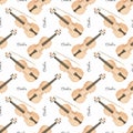 Seamless watercolor pattern with violin on the Royalty Free Stock Photo