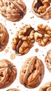 Seamless Watercolor Pattern of Walnuts on a White Background for Wallpaper or Fabric Royalty Free Stock Photo