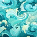 Seamless watercolor pattern with waves. Hand-drawn illustration