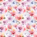 Seamless of watercolor Primrose flower pattern and grunge background, Emotional tender romantic feeling, Paint wash bleeds in Royalty Free Stock Photo