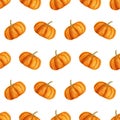 Seamless watercolor pumpkins pattern. Warm watercolor background for thanksgiving day decor, fall textile, wallpapers, helloween