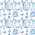 Seamless watercolor rainy pattern. Water drops hand drawn illustration