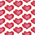 Seamless watercolor red bitten heart pattern on white background.