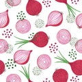 Seamless watercolor red onion pattern. Royalty Free Stock Photo