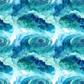 Seamless watercolor pattern in shades of blue and green, featuring swirling, wave-like textures Royalty Free Stock Photo
