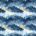 Seamless watercolor pattern featuring a landscape with dark, cloud-like forms and silhouetted coniferous trees. Royalty Free Stock Photo