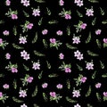 Seamless watercolor small flowers pattern on black