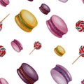 Seamless watercolor sweets pattern isolated elements on white background Royalty Free Stock Photo