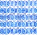 Seamless watercolor texture, based on blue hand drawn imperfect circles in a geometric repeating design. Square pattern, good for Royalty Free Stock Photo