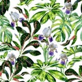 Seamless watercolor tropical pattern