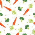 Seamless watercolor vegetables pattern with broccoli and carrot.