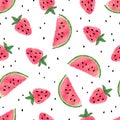 Seamless watercolor watermelon and strawberry pattern Royalty Free Stock Photo