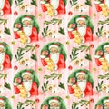 Seamless watercolour background pattern with gift boxes. Christmas presents