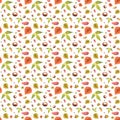 seamless watercolour pattern with autumn leaves and chestnuts on white background