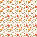 seamless watercolour pattern with autumn leaves and pumpkins composition on white background Royalty Free Stock Photo