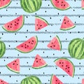Seamless watermelon pattern. Vector striped summer background