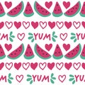 Seamless watermelon and strawberry pattern. Strawberries seamless hand drawn pattern