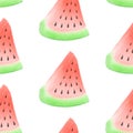 Seamless watermelon watercolor pattern for wrapping designs. Hand drawn watermelon wrapper for gift box. Fruit design Royalty Free Stock Photo