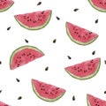 Seamless watermelons pattern. background with watercolor watermelon slices