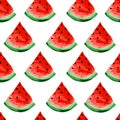 Seamless watermelons pattern. Slices of watermelon, berry background. Painted fruit, graphic art, cartoon. Royalty Free Stock Photo