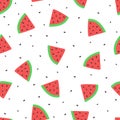 Seamless Pattern of sweet juicy pieces watermelon, watermelon slices with seed